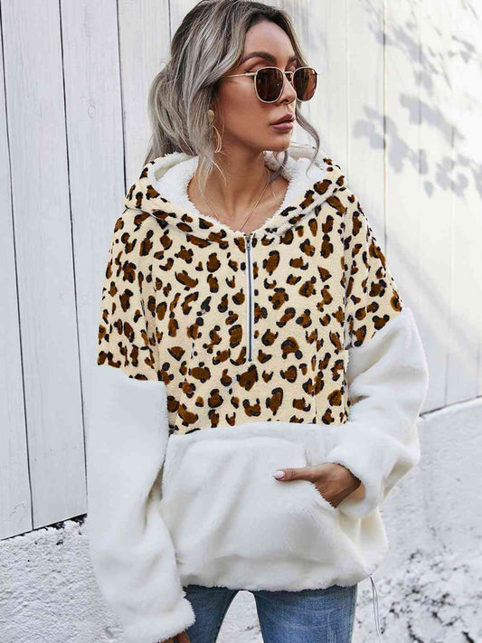 Leopard Half-Zip Dropped Shoulder Hoodie (2 Colors) Shirts & Tops Krazy Heart Designs Boutique Pastel Yellow S 