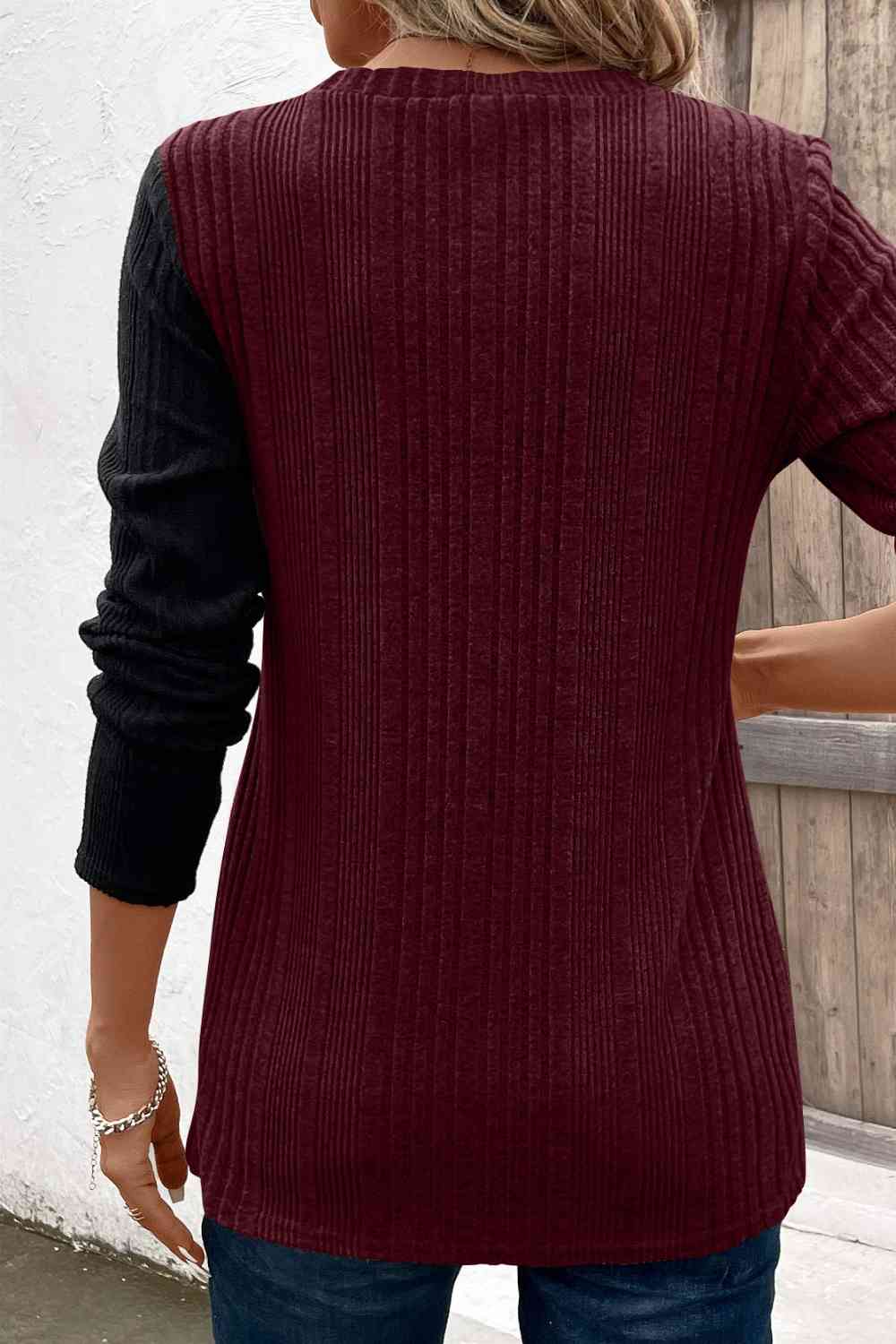 Contrast Color Long Sleeve Knit Top (6 Colors) Shirts & Tops Krazy Heart Designs Boutique   