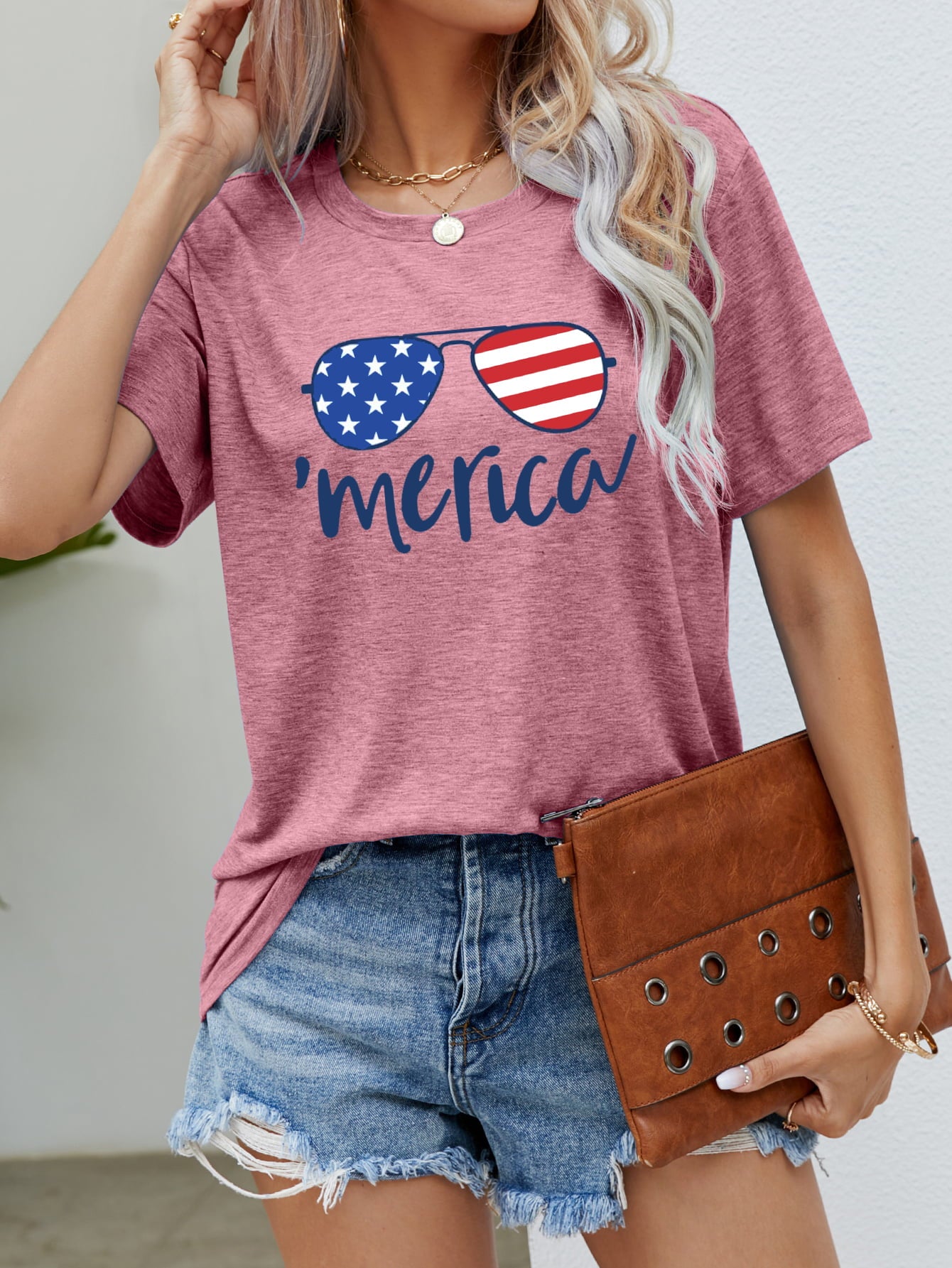 US Flag Glasses Graphic Tee (5 Colors)  Krazy Heart Designs Boutique Dusty Pink S 