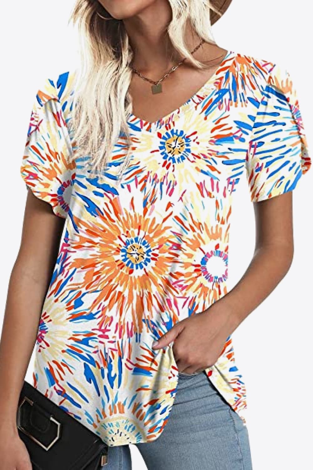 Printed Petal Sleeve V-Neck Blouse (12 Color Styles)  Krazy Heart Designs Boutique   