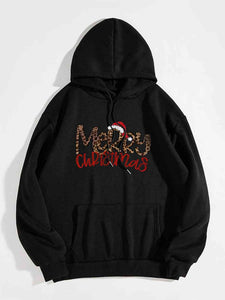 MERRY CHRISTMAS Graphic Drawstring Hoodie (4 Colors)  Krazy Heart Designs Boutique Black S 