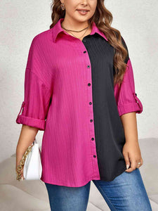 Plus Size Contrast Color Roll-Tap Sleeve Shirt Shirts & Tops Krazy Heart Designs Boutique   