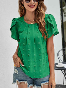 Swiss Dot Round Neck Petal Sleeve Top (10 Colors)  Krazy Heart Designs Boutique Mid Green S 
