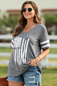 Plus Size US Flag Graphic V-Neck Tee  Krazy Heart Designs Boutique   