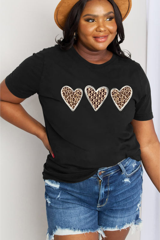 Simply Love Full Size Leopard Print Heart Graphic Cotton Tee (2 Colors)  Krazy Heart Designs Boutique Black S 