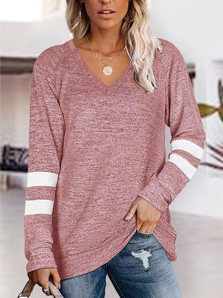 V-Neck Raglan Striped Sleeve T-Shirt (3 Colors)  Krazy Heart Designs Boutique Dusty Pink S 