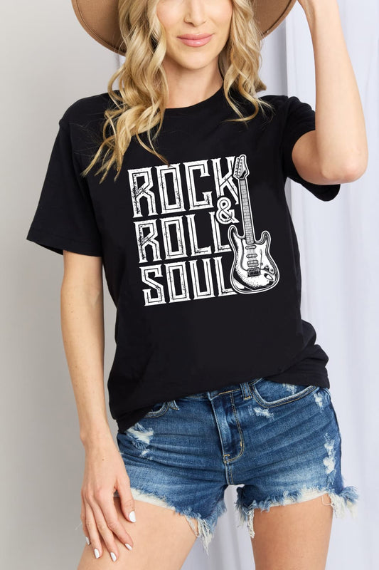 Simply Love Full Size ROCK & ROLL SOUL Graphic Cotton T-Shirt (2 Colors)  Krazy Heart Designs Boutique Black S 