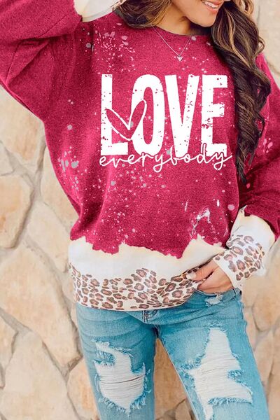 LOVE EVERYBODY Leopard Round Neck Sweatshirt Shirts & Tops Krazy Heart Designs Boutique   