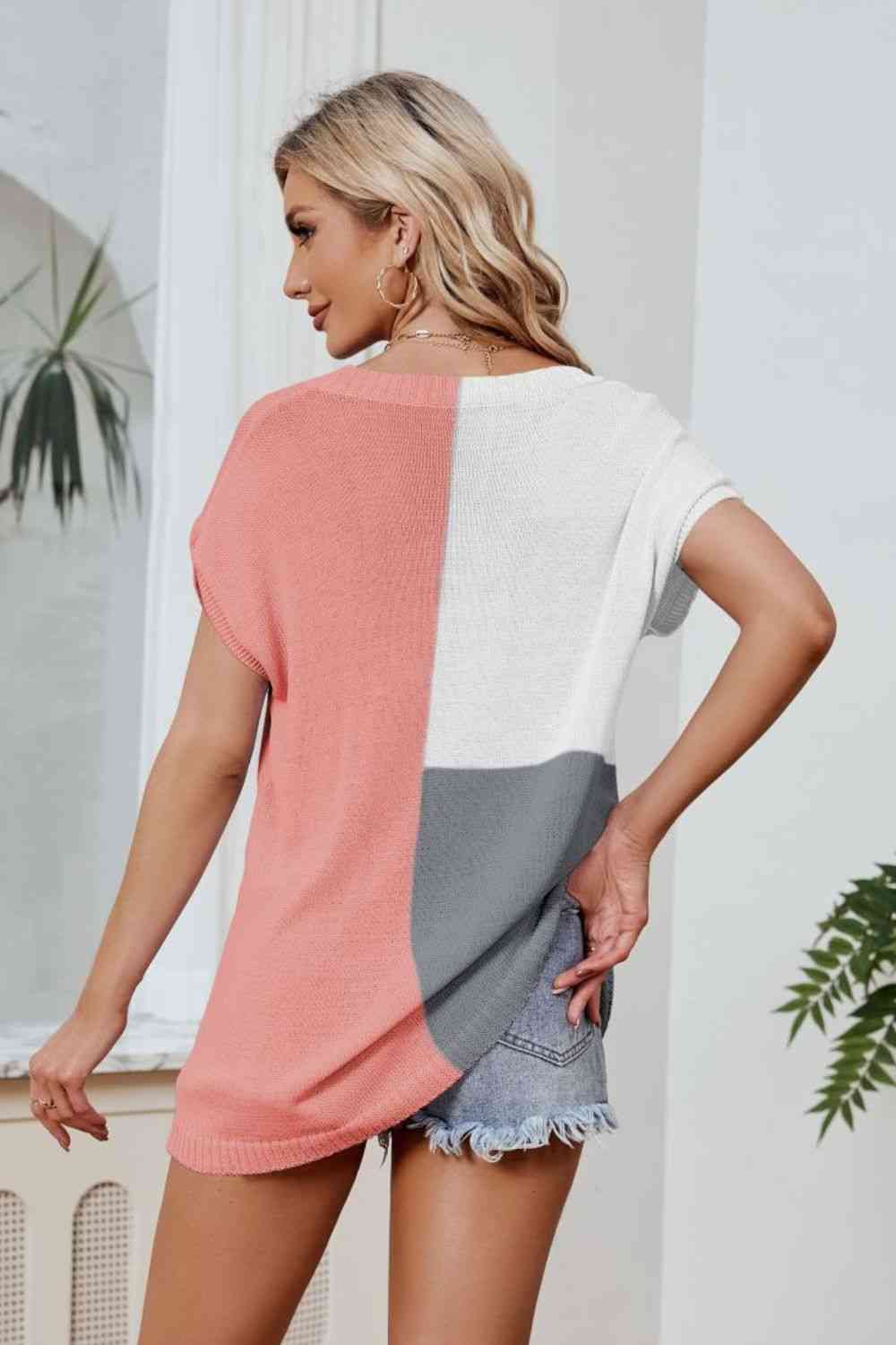 Color Block V-Neck Knit Top (3 Colors)  Krazy Heart Designs Boutique   