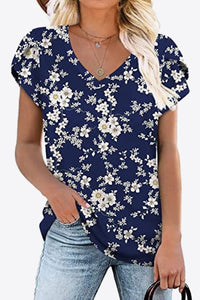 Printed Petal Sleeve V-Neck Blouse (12 Color Styles)  Krazy Heart Designs Boutique Floral S 