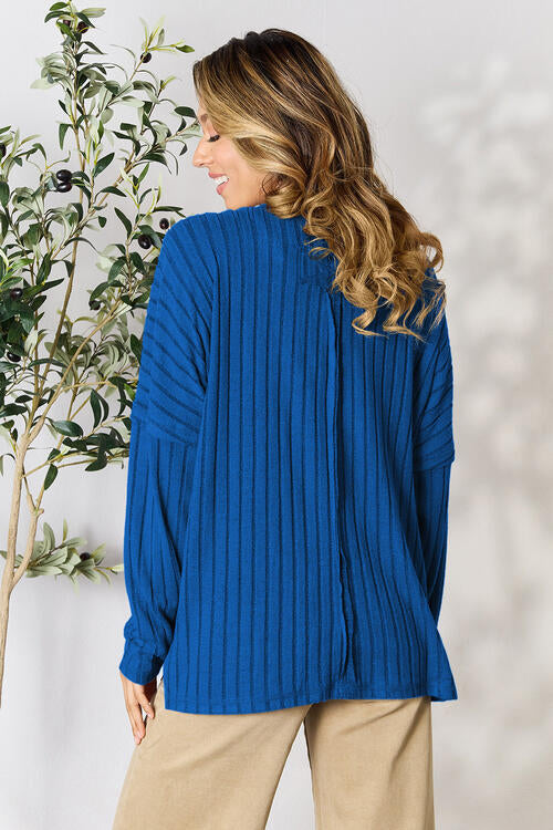 Basic Bae Full Size Ribbed Round Neck Slit Top (2 Colors) Shirts & Tops Krazy Heart Designs Boutique   