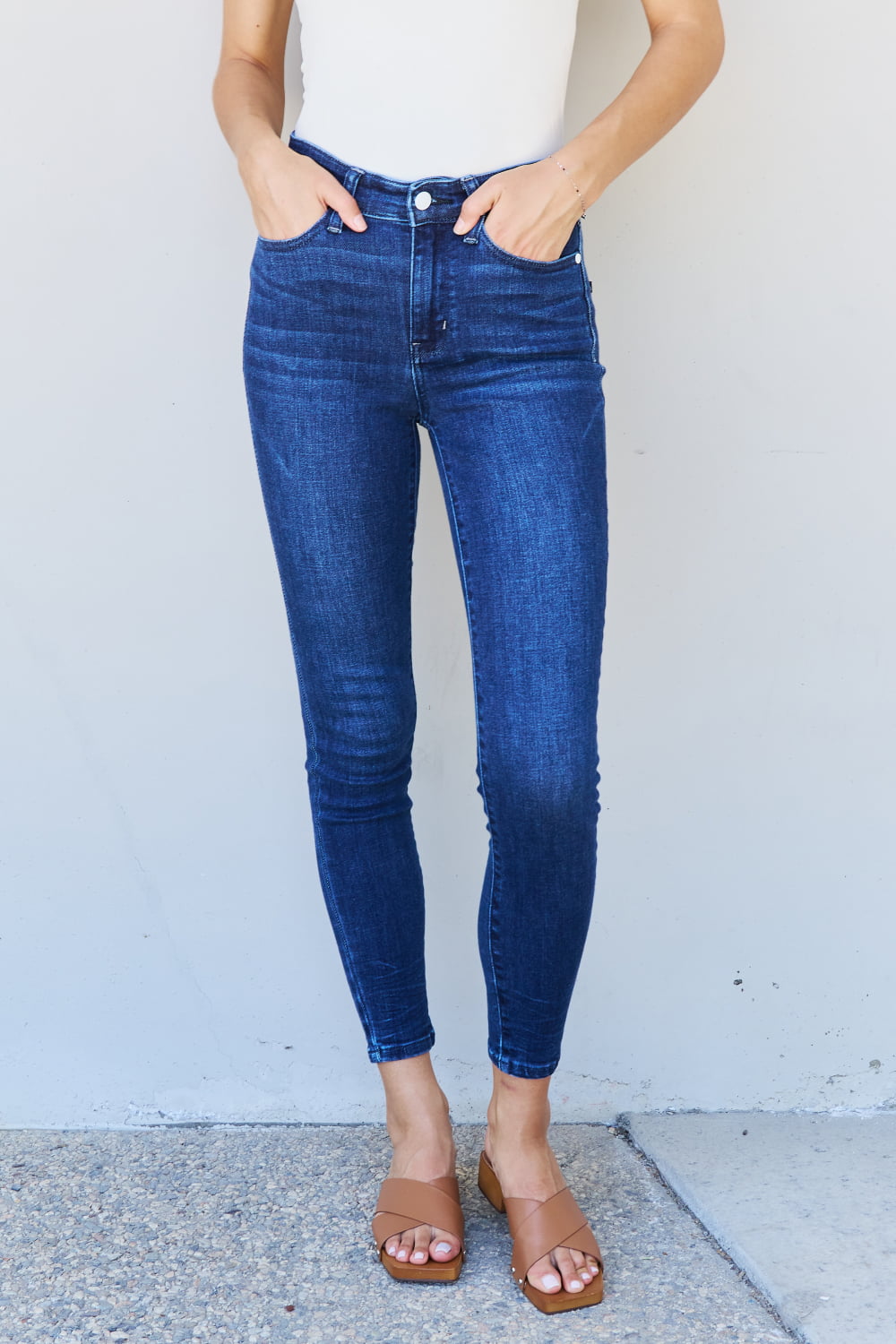 Judy Blue Marie Full Size Mid Rise Crinkle Ankle Detail Skinny Jeans  Krazy Heart Designs Boutique Medium 0(24) 