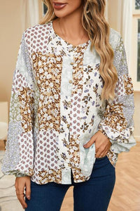 Printed Button Up Long Sleeve Shirt Shirts & Tops Krazy Heart Designs Boutique Floral S 