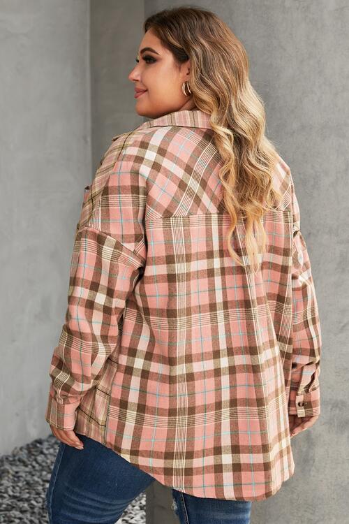 Plus Size Plaid Button Up Collared Neck Shirt Shirts & Tops Krazy Heart Designs Boutique   