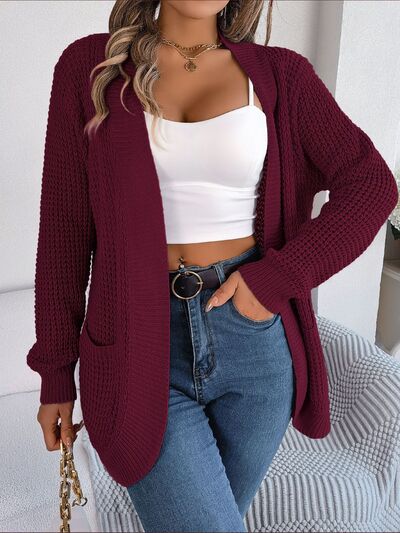 Open Front Ribbed Long Sleeve Cardigan with Pockets (5 Colors) coats Krazy Heart Designs Boutique Wine S 