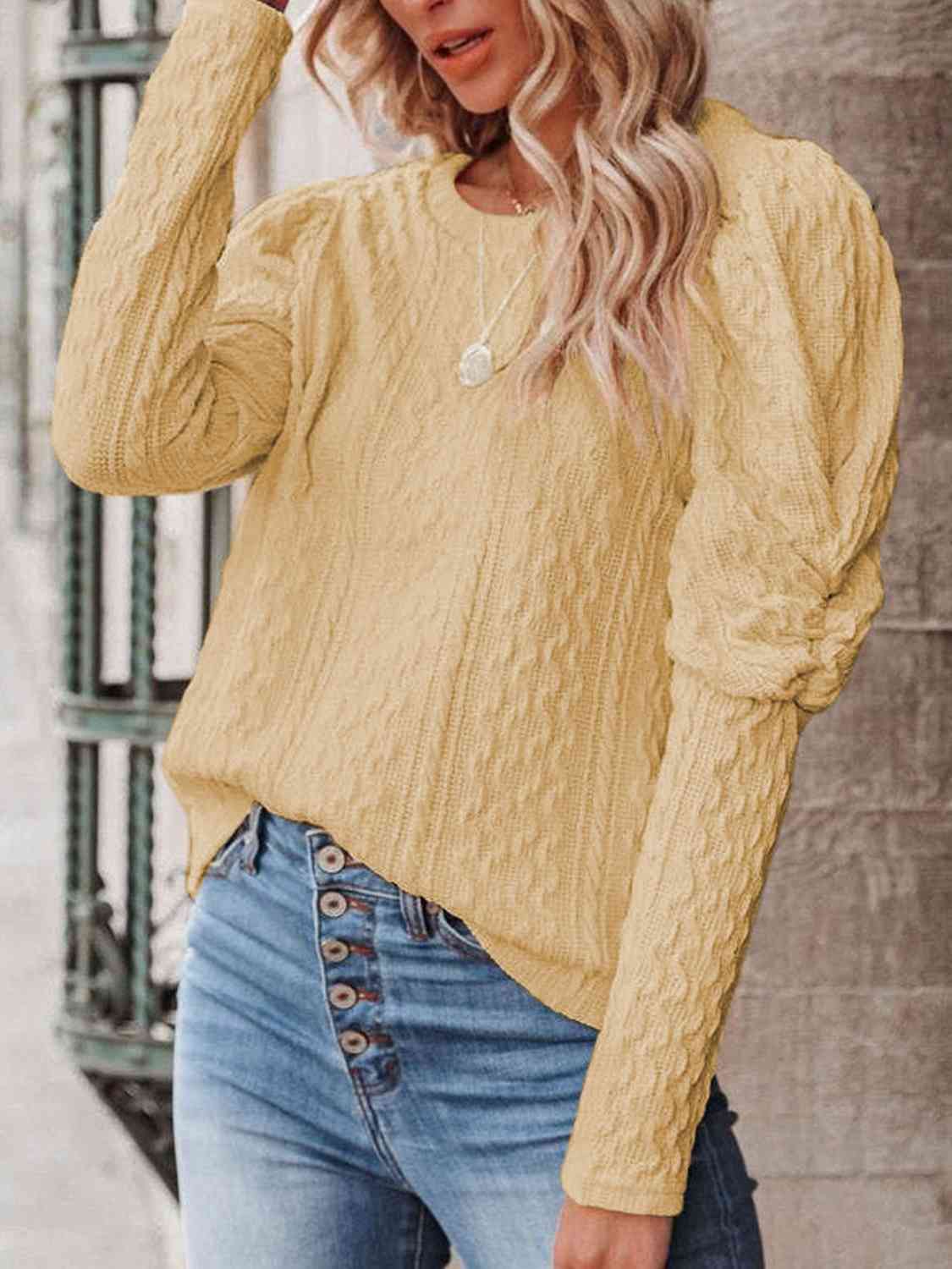 Round Neck Puff Sleeve Knit Top (5 Colors) Shirts & Tops Krazy Heart Designs Boutique Pastel Yellow S 