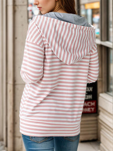 Striped Drawstring Half Zip Hoodie Shirts & Tops Krazy Heart Designs Boutique   