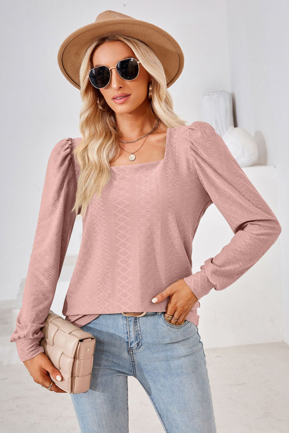 Square Neck Puff Sleeve Blouse (8 Colors)  Krazy Heart Designs Boutique Dusty Pink S 