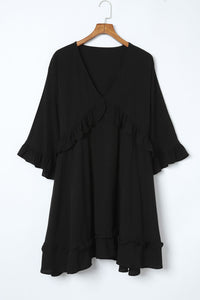 Casual V-Neck Ruffled Mini Dress (2 Colors) Dress Krazy Heart Designs Boutique Black S 