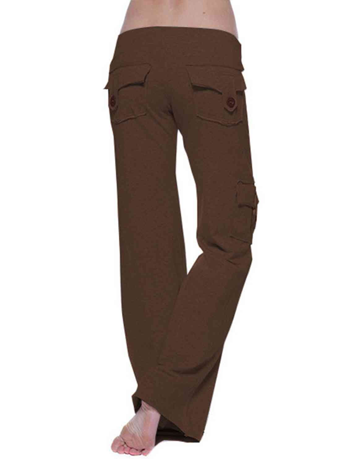 Mid Waist Pants with Pockets  Krazy Heart Designs Boutique Coffee Brown XS 