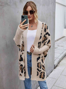 Leopard Pattern Fuzzy Cardigan (3 Colors)  Krazy Heart Designs Boutique Khaki S 