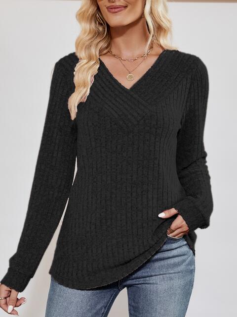 V-Neck Ribbed Long Sleeve Top (4 Colors) Shirts & Tops Krazy Heart Designs Boutique   