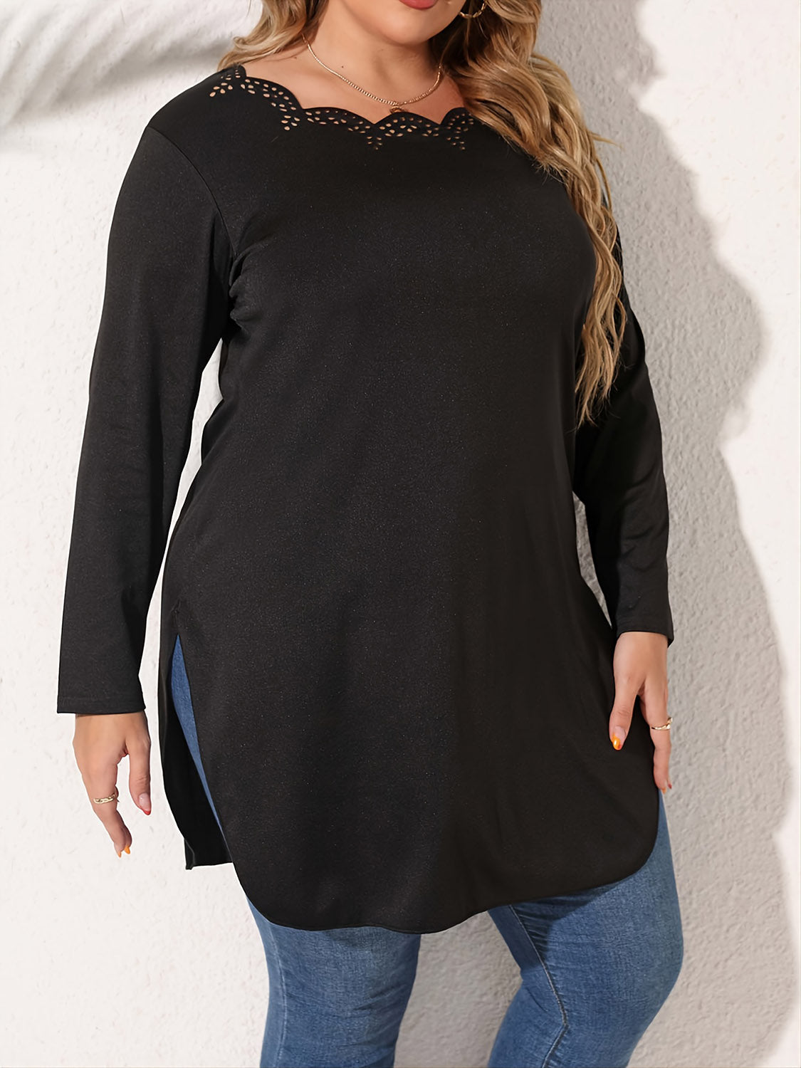 Plus Size Slit Long Sleeve T-Shirt  Krazy Heart Designs Boutique   