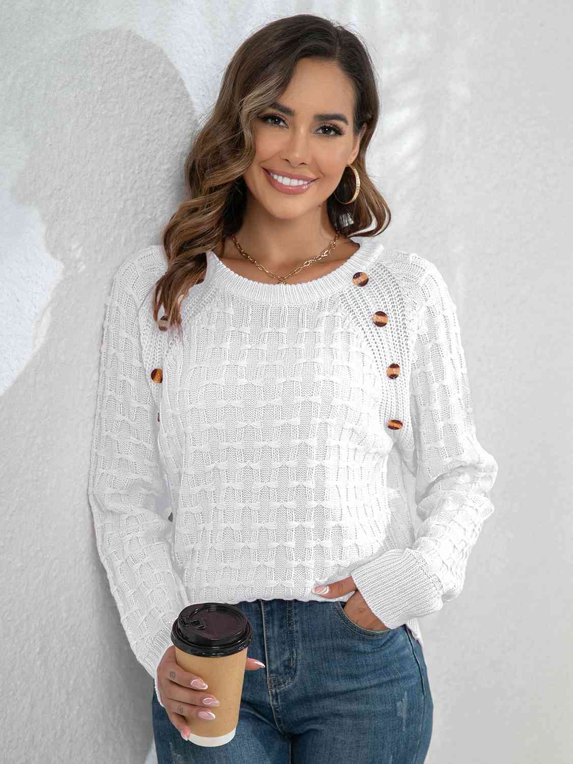 Decorative Button Long Sleeve Sweater (2 Colors)  Krazy Heart Designs Boutique   