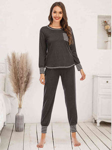 Round Neck Top and Pants Lounge Set (3 Colors) Loungewear Krazy Heart Designs Boutique Charcoal S 