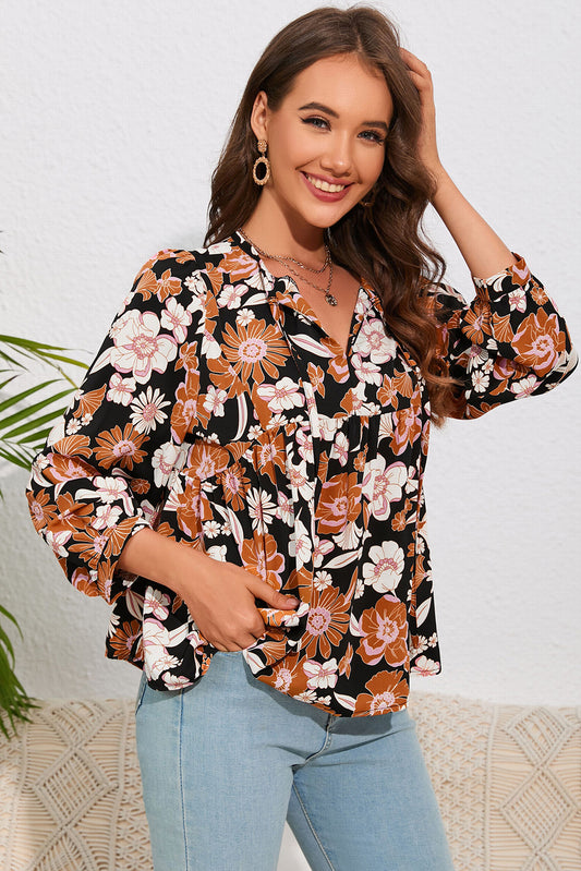 Floral Tie Neck Babydoll Blouse  Krazy Heart Designs Boutique Floral S 