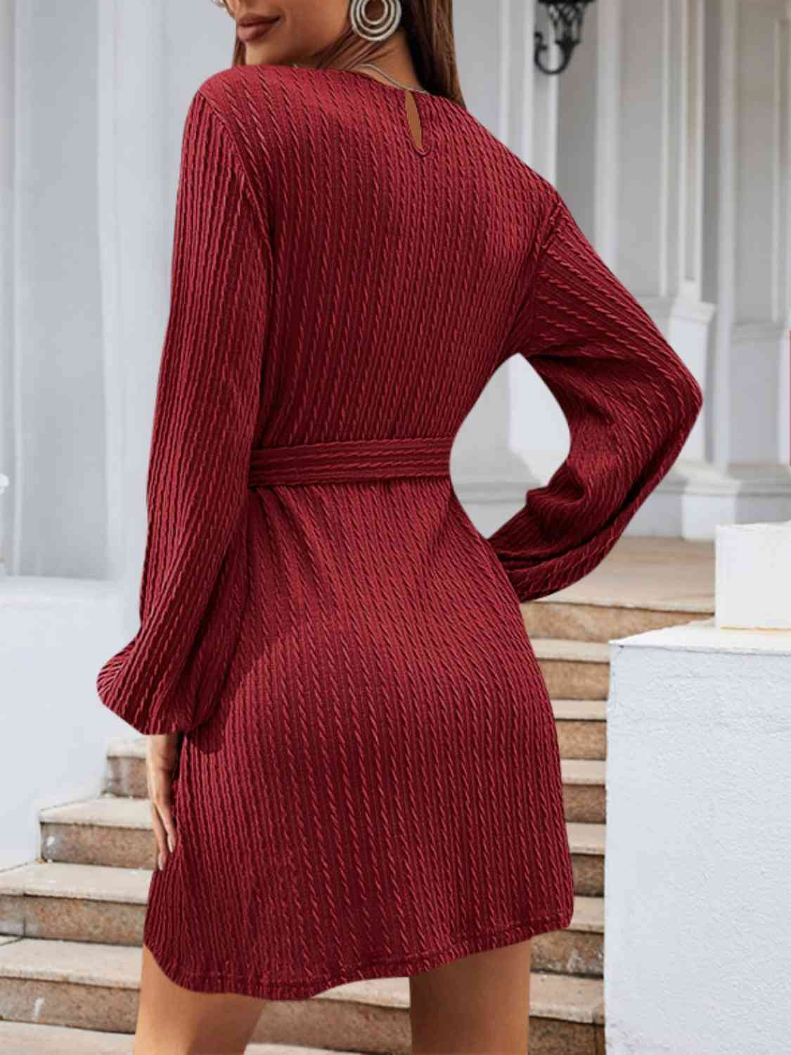 Round Neck Tie Front Long Sleeve Dress (4 Colors)  Krazy Heart Designs Boutique   