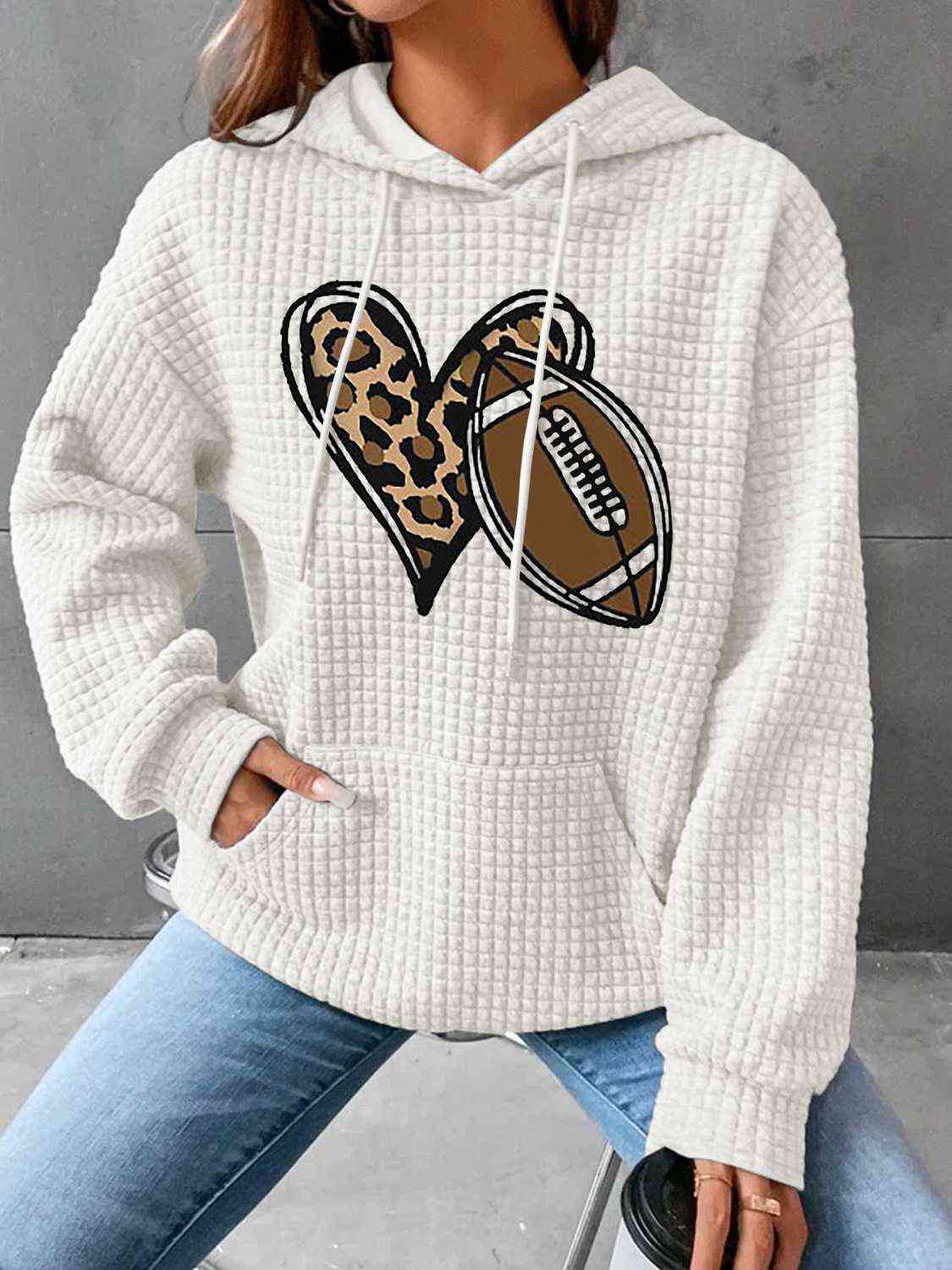 Heart & Football Graphic Hoodie  Krazy Heart Designs Boutique White S 