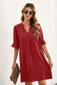 Puff Sleeve Notched Mini Shift Dress (4 Colors)  Krazy Heart Designs Boutique Red S 