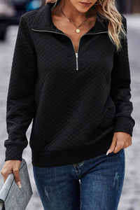 Half Zip Collar Solid Color Long Sleeve Sweatshirt Shirts & Tops Krazy Heart Designs Boutique Black S 
