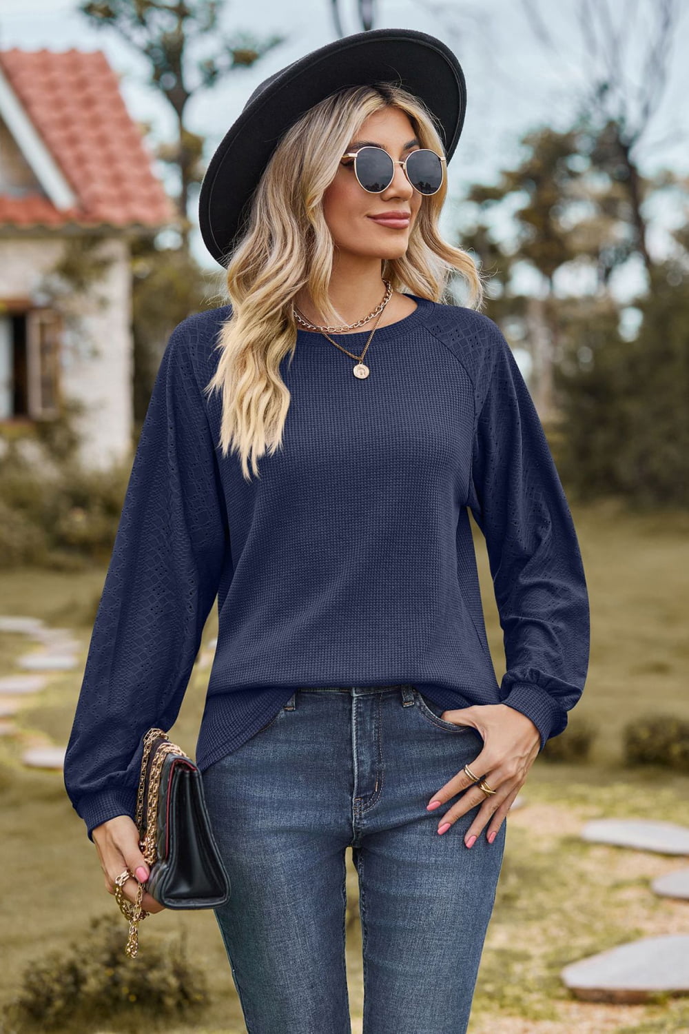 Round Neck Raglan Sleeve Top (7 Colors) Shirts & Tops Krazy Heart Designs Boutique Dark Navy S 