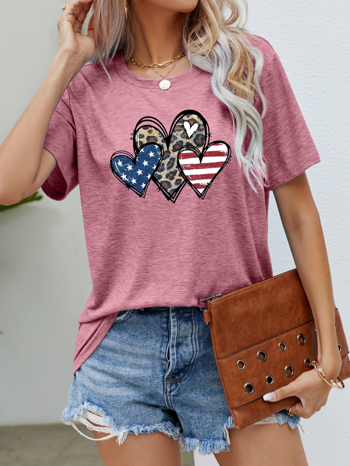 US Flag Leopard Heart Graphic Tee (5 Colors)  Krazy Heart Designs Boutique Dusty Pink S 