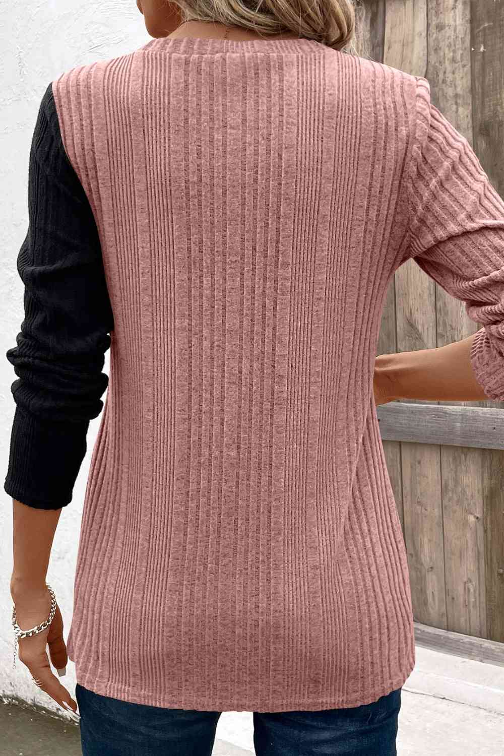 Contrast Color Long Sleeve Knit Top (6 Colors) Shirts & Tops Krazy Heart Designs Boutique   