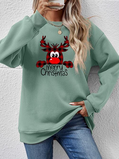 MERRY CHRISTMAS With Reindeer Sweatshirt (9 Colors)  Krazy Heart Designs Boutique Sage S 