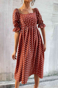 Polka Dot Square Neck Flounce Sleeve Dress Dress Krazy Heart Designs Boutique   