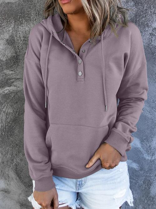 Half Snap Drawstring Long Sleeve Hoodie (12 Colors) Shirts & Tops Krazy Heart Designs Boutique Lilac S 