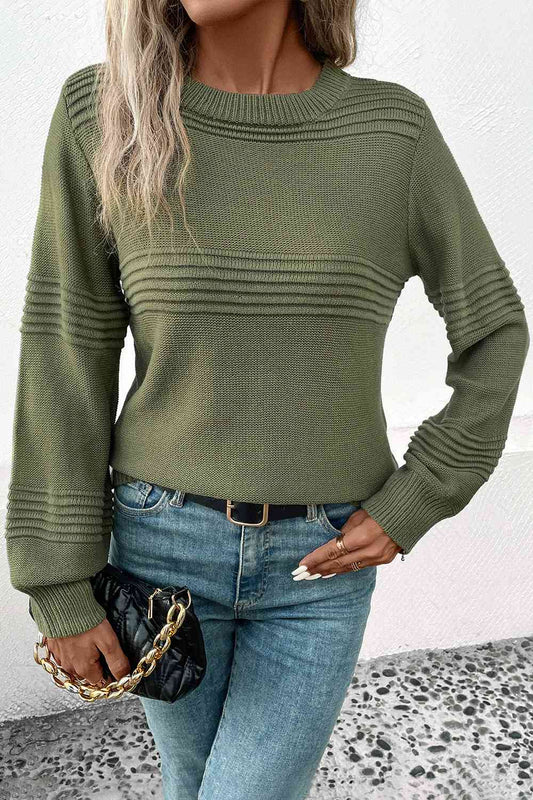 Round Neck Long Sleeve Sweater  Krazy Heart Designs Boutique Green S 