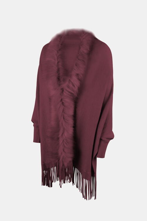 Fringe Open Front Long Sleeve Poncho (6 Colors) coats Krazy Heart Designs Boutique   