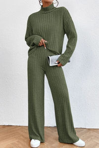 Mock Neck Dropped Shoulder Top and Pants Lounge Set (5 Colors) Loungewear Krazy Heart Designs Boutique Moss S 