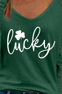 LUCKY V-Neck Raglan Sleeve Blouse Shirts & Tops Krazy Heart Designs Boutique   