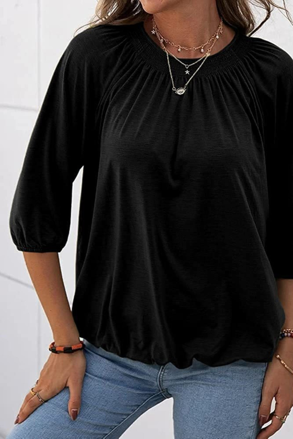 Gathered Detail Round Neck Top (8 Colors)  Krazy Heart Designs Boutique   