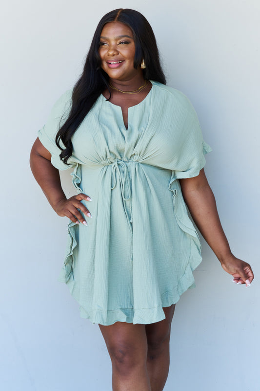 Ninexis Out Of Time Full Size Ruffle Hem Dress with Drawstring Waistband in Light Sage  Krazy Heart Designs Boutique Light Sage S 