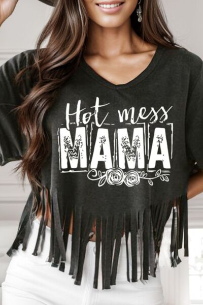 HOT MESS MAMA Fringe Round Neck T-Shirt Shirts & Tops Krazy Heart Designs Boutique   