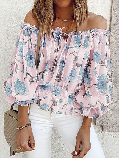 Floral Off-Shoulder Flounce Sleeve Blouse (4 Colors)  Krazy Heart Designs Boutique Blush Pink S 