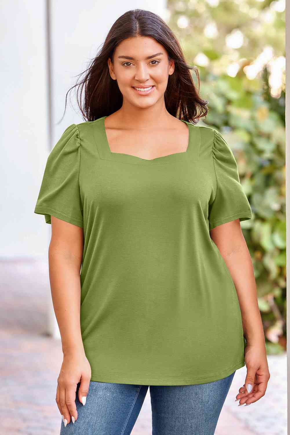Plus Size Square Neck Puff Sleeve Top (7 Colors) Shirts & Tops Krazy Heart Designs Boutique   