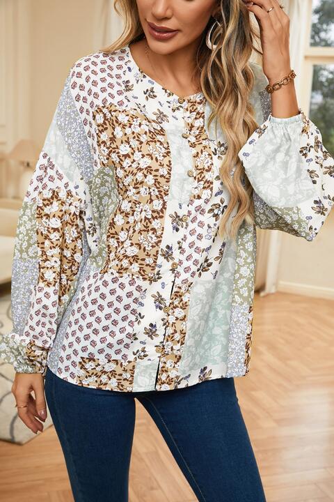 Printed Button Up Long Sleeve Shirt Shirts & Tops Krazy Heart Designs Boutique   